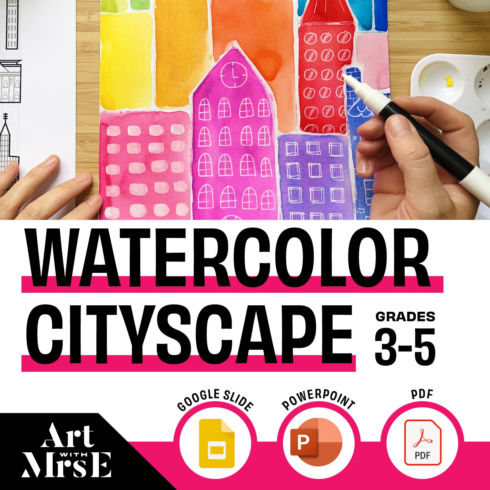 Watercolor Cityscape Digital Art Lesson