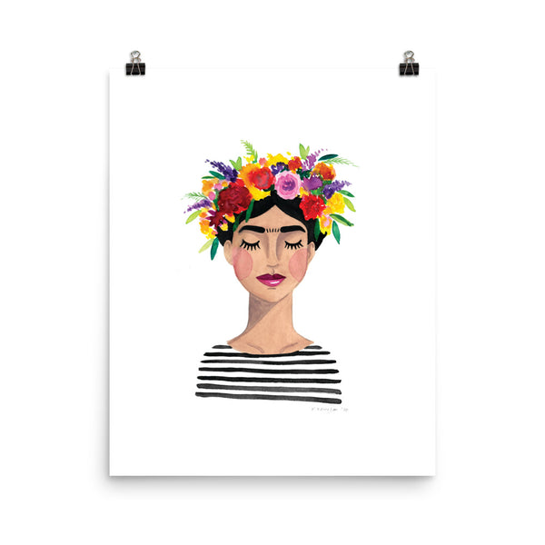 Floral Frida (B+W) Print