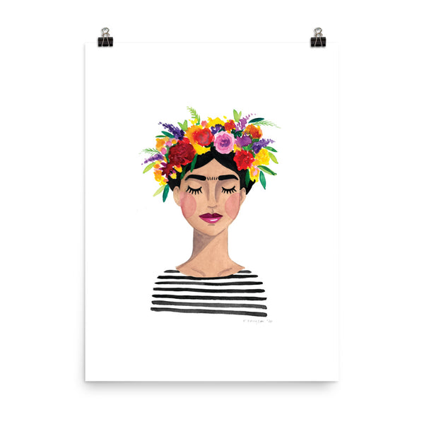 Floral Frida (B+W) Print